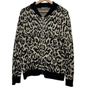 89th & Madison Black and Cream Leopard Print Sweater Women’s Size Large
